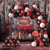 Halloween Balloon Garland with Creepy Cloth & 2 Style Banner - Black Red and Bloody Hand Print White Balloons Different Sizes Balloon Arch Kit for Halloween Scary Birthday Party Decorations Supplies