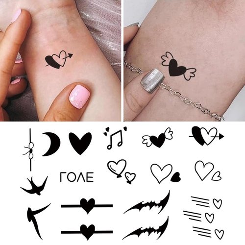 Oottati 2 Sheets Small Tiny Temporary Tattoo Stickers Heart Love Swallow Moon Totem