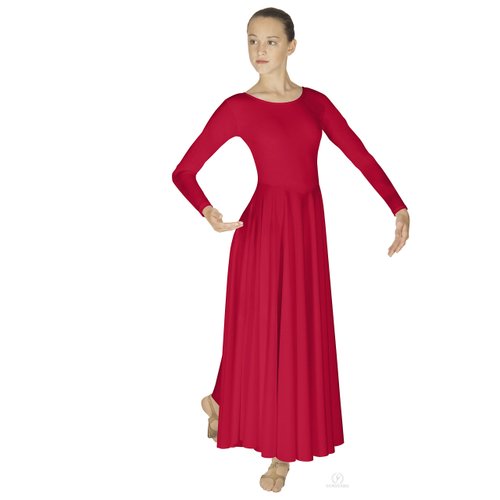 Eurotard Womens 13524 Long Sleeve Worship Praise Liturgical Full Dance Dress (Red, 3X)