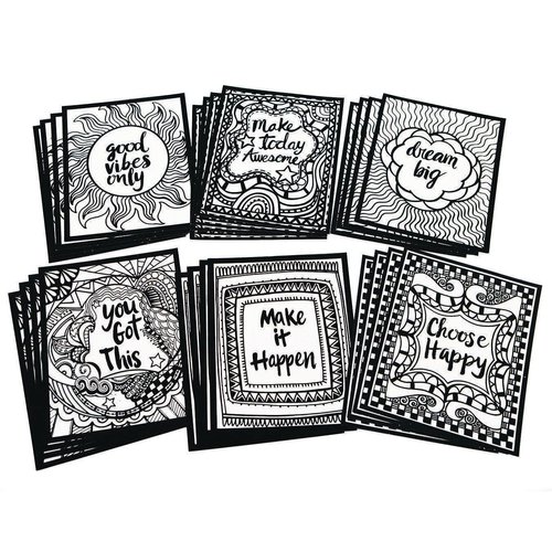 S&S Worldwide Think Positive Velvet Art Posters, 4 each of 6 Designs, Inspirational Quotes - Dream Big, Good Vibes Only & More, Color With Markers or Colored Pencils, 8" x 10" Cardstock, Pack of 24.