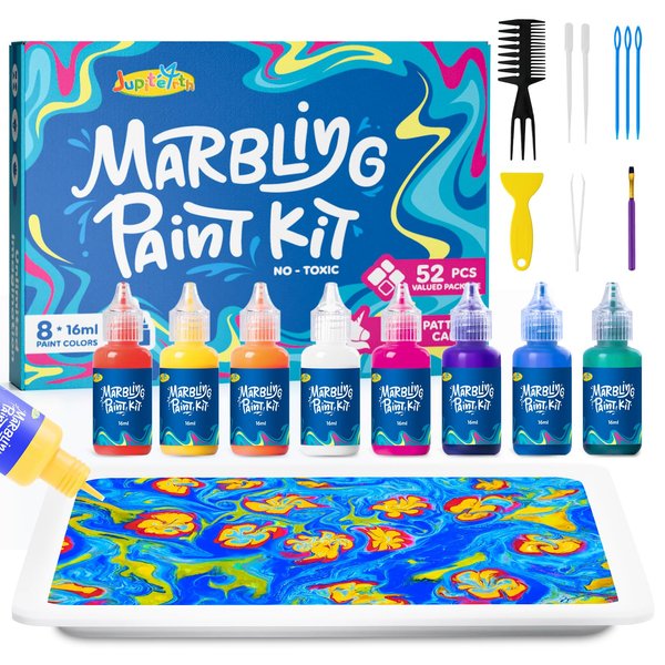 JUPITEARTH Water Marbling Paint Kit, Arts and Crafts for Girls & Boys, Art Supplies for Kids Ages 3-5 4-8 8-12, Marbling Paint for DIY Crafts, Thanksgiving, Christmas and Birthday Gifts