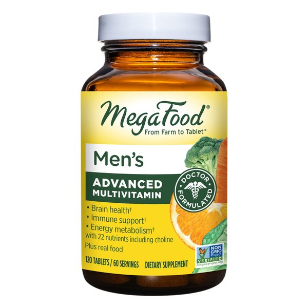 MegaFood Men's Advanced Multivitamin for Men - Doctor -Formulated - Choline, Vitamin B12, Vitamin D, Vitamin C & Zinc - Brain Health & Immune Support - Non-GMO - Vegetarian - 120 Tabs (60 Servings)