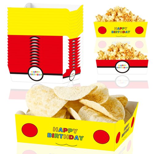 Cartoon Theme Paper Food Trays 24pcs Pocket Monster Birthday Party Supplies Disposable Paper Snack bowl for Video Game Anime Themed Party Decorations