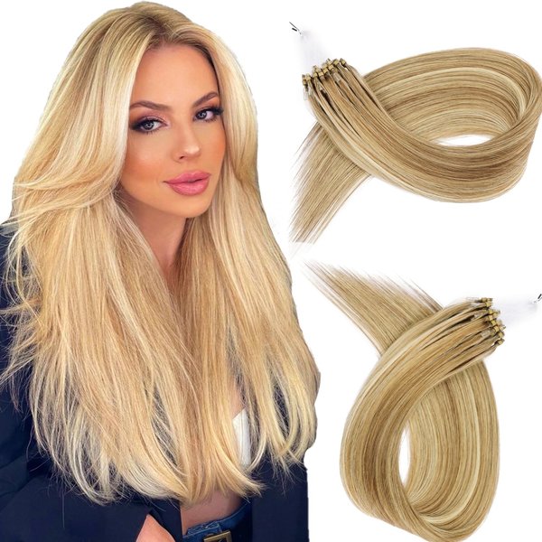 MioYio Microlink Hair Extensions Human Hair #18613 Blonde ，Micro link Hair Extensions Human Hair， Microlink Hair Extensions, Microlink Extensions ，Microlink Extensions Human 20inch 30g/pack