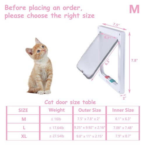 goTeamghjkl Cat Door Flap (Outer Size 7.5" x 7.8"), 4 Way Locking Medium Cat Door for Interior Exterior Doors, Weatherproof Pet Door for Cats Doggie Kitty and Kittens with Circumference < 15.75"