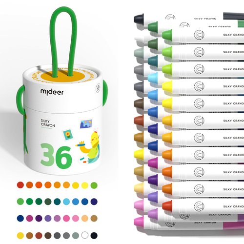 MiDeer Twistable Crayons for Toddlers, 36 Colors Washable Jumbo Crayons, Ultra-Silky Crayons with Colorful Crayon Bucket for Toddler 1-3, Easy to Hold Safe Art Supplies for Kids