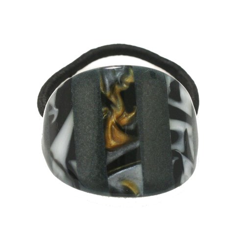Mia Enamel Ponytail Holder | Hair Accessory | Ponytail Cuff | Oval Shape with Black + Tortoise Striped Design | for Women, Teens, Girls