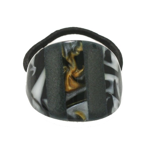 Mia Enamel Ponytail Holder | Hair Accessory | Ponytail Cuff | Oval Shape with Black + Tortoise Striped Design | for Women, Teens, Girls