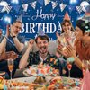 Happy Birthday Backdrop Happy Birthday Decorations for Women Girls Happy Birthday Banner for Women Girl Party Supplies Birthday Party Decorations Backdrop Photography for Girls (Silver and Navy Blue)