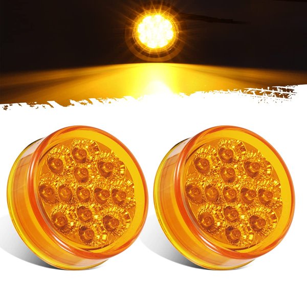 Partsam 2Pcs 2.5 Inch Round Led Side Marker Lights Amber 13 Diodes w Reflectors Waterproof 12V Sealed 2.5" Clearance Lights For Trailer Trucks