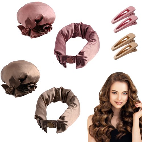 zxbaers Heatless Curler, 2 Set Hair Rollers for Heatless Curls Satin No Heat Hair Curler to Sleep in for Women, Overnight Heatless Curling Set Hair Styling Tools (Pink+Brown)