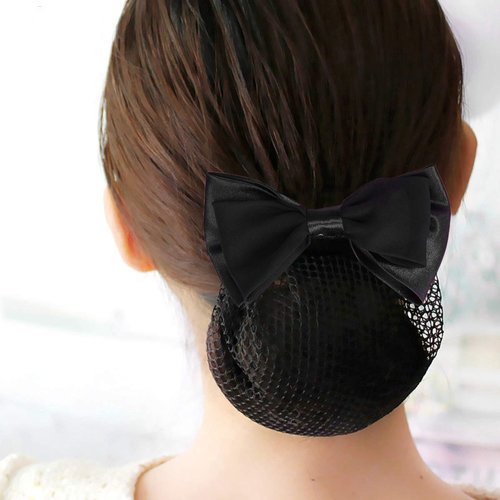 Artibetter Barrette hairnet Women Hair bun Cover net Snood Bowknot Decor Hair Clip 2pcs