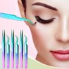 6 Pieces Eyelash Extension Tweezers, Straight and Curved Tip Stainless Steel Tweezers Nippers Volume Lash Tweezers for Eyelash Extensions False Lash Application Tools (Laser)