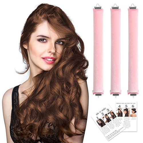 3PCS Heatless Hair Curler, Heatless Curling Rod, Satin Heatless Curling Set Overnight Rollers for Long Hair, Heatless Curl for Sleeping Soft Heatless Rod for All Hair Types