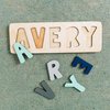 Personalized Wooden Name Puzzle for Kids, Handmade in USA by Bloom Owl, Custom Baby Gifts for Boys and Girls Christmas or First Birthday, Montessori Toys (Mint & Navy)
