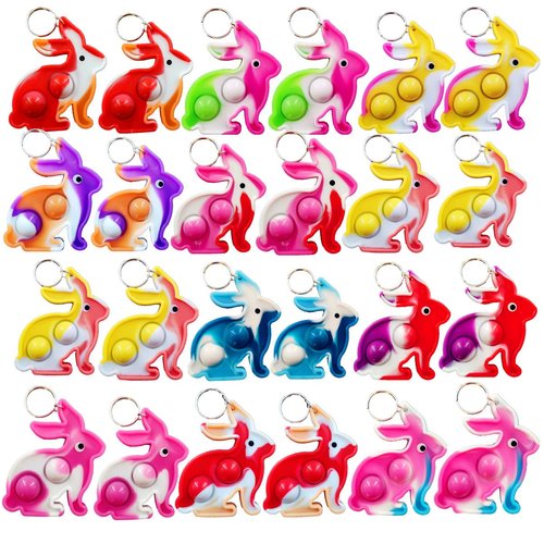 20 packs Easter Rabbit and Eggs Classroom Students Gifts Bulk Bunny Rainbow Bubble Fidgets Gifts from Teacher, Rabbit Mini Pop Holiday Rewards Party Favors
