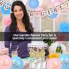 Gender Reveal Party Supplies (99 Pieces) Baby Shower Decorations Set with Bonus Including Cupcake Topper Special Banner Gender Reveal Balloons Paper Flowers Paper Lanterns & Free Sticker