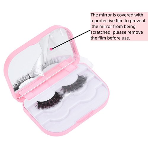 YiQiYi Cosmetic Case Empty Eyelashes Storage Case with Makeup Mirror Holder Box Fake Eyelash Packing Travel Storage Case Eyelashes Bag(Light Pink)