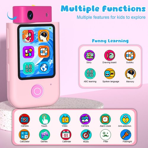 Makolle Kids Smart Phone for Girls Christmas Birthday Gifts Age 3-10 2.8'Touchscreen Toddler Learning Toy Story Phones for Kids and Dual Camera, Music Player, with 32G SD Card-Pink