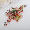 Teyglen Bride Crystal Rhinestone Wedding Hair Comb Green and Red Crystal Hair Piece Gold Leaf Crystal Hair Side Comb Christmas Wedding Headpiece Hair Accessories for Women Girls (Red)
