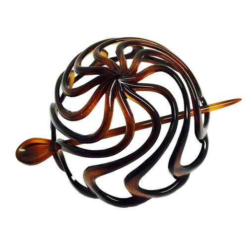 Parcelona French Swirls Celluloid Chignon Hair Slide Pin Thru 3.5" Bun Cover Ponytail Round Hair Clips for Women Styling Girls Hair Accessories No Slip Durable, Made in France(Tortoise Shell)