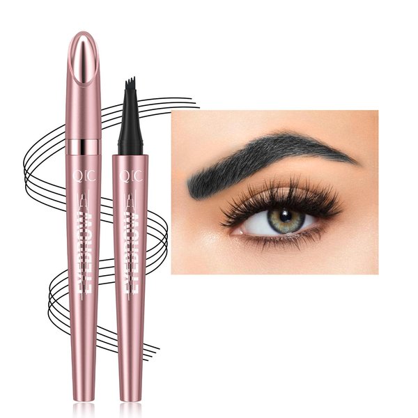 Febune Microblading Eyebrow Pen, Eyebrow Pencil with 4-Fork Tip Magic Brow Tattoo Pencil for Women, Waterproof, Long Lasting Eyebrow Makeup, Black