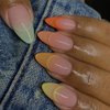 MERVF Medium Press on Nails Almond Fake Nails Ombre French Tip Stiletto Glue on Nails with Colorful Design Glossy 24pcs Acrylic Nails Press ons
