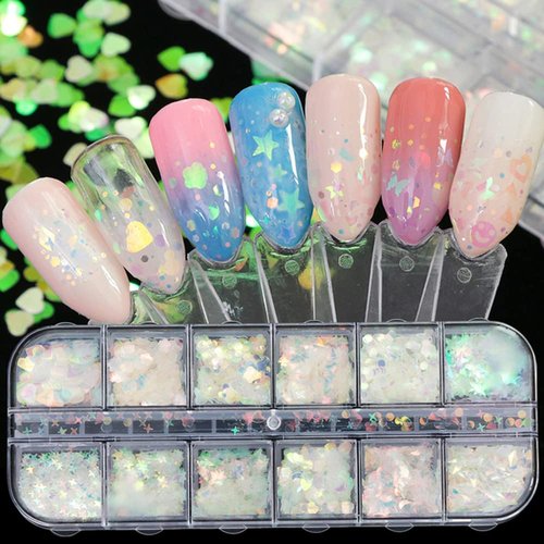 24 Grids Holographic Nail Sequins and 1 Pcs Nail Art Tweezers,Iridescent Mermaid Flakes Ultra-Thin Colorful Flakes Glitter Sticker,DIY Nail Art Face Body Eyes for Nail Art Decoration