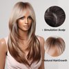 Allbell Long Straight Wigs for White Women Brown Highlight Mixed Blonde Gray Hair with Bangs