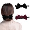Bowknot Hair Bun Maker - French Twist Tool for Long, Thick or Thin Hair with Velvet Bow for Women & Girls (Black and Red)