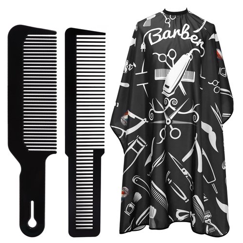 Barber Cape Professional Hair Cutting Cape,3 Pieces Salon Barber Capes Set for Men Hair Cutting Hairdresser Stylists Capes with Adjustable Closure Neck Duster Brush and Combs(Hair Cape+Brush)