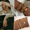 17IF 25 PCS(6 Pack) Dainty Boho Gold Chain Bracelets Set for Women Girls Stackable Chunky Multipack Layered Bangles Adjustable Flat Cuff Cuban Punk Charm Bracelet Bundle Jewelry