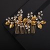 Teyglen Wedding Hair Comb Gold Leaf Headpiece Bridal Flower Rhinestone Hair Side Comb Handmade Crystal Leaf Hair Piece Hair Accessories for Women Girls Festival Party Prom