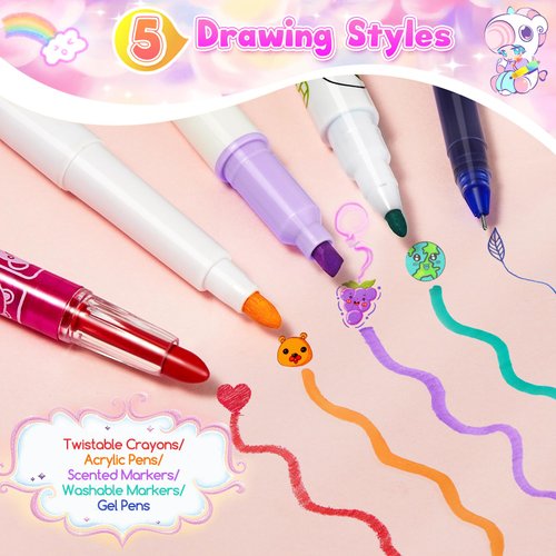 CGBOOM Scented Markers Set with Cute Pencil Case for Kids, 40 Counts Paint Markers as Art Supplies and Creativity Present to Girls, Colored Markers Set Bonus Adorable Animals Stickers for School