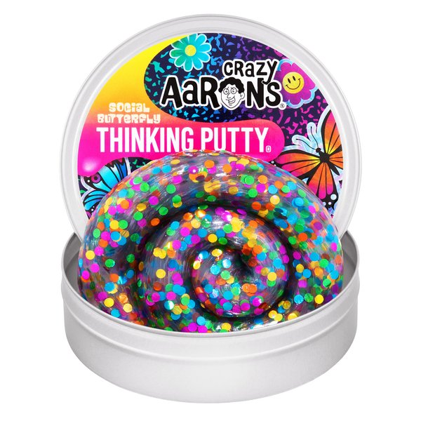 Crazy Aaron's Social Butterfly Thinking Putty - 4" Tin See-Through Putty, Soft Texture Thinking Putty - Non-Toxic Sensory Play Putty - Never Dries Out - Creative Toy for Ages 3+