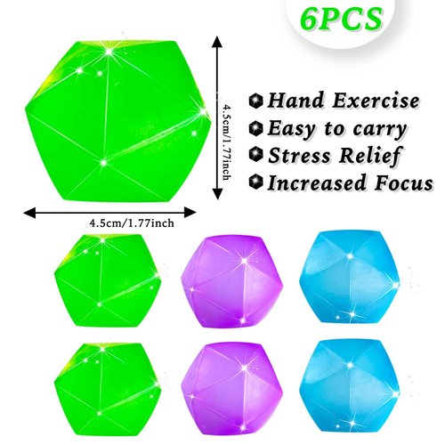 Fidget Toys Stress Cube 6 Pack Squishy Stress Balls for Kids Adults, Squeeze Stress Balls Fidget Ball for Hand Exerciser, Malt Sugar Ball to Increase Hand Flexibility