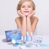 JXJ Pretend Makeup Toy Set for Toddler Girls - Blue Makeup Set with Nail Polish, Lipstick, and Fake Accessories - Ideal Dress Up Toy for 2-8 Year Old Girls for Birthdays