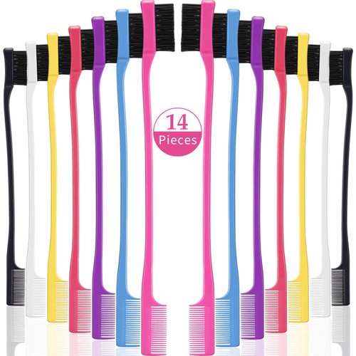 Boao 14 Pcs Edge Brush Bulk Double Sided Edge Control Eyebrow Brush Hair Comb Comb Smooth Grooming for Women, 7 Colors