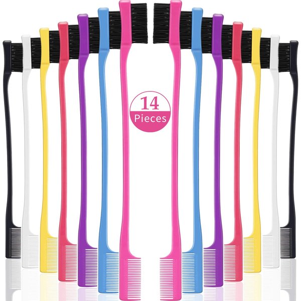 Boao 14 Pcs Edge Brush Bulk Double Sided Edge Control Eyebrow Brush Hair Comb Comb Smooth Grooming for Women, 7 Colors