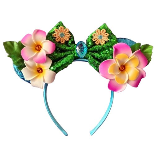 Kiddale Hawaiian Headbands Head Boppers,Tropical Flower Hair Band for Women,Sequin Mouse Ear Flower Hair Accessories Costume Cosplay Headwear for Birthday Summer Luau Party Holiday Decorations
