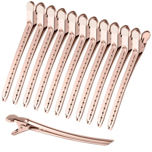 Elcoho 24 Pieces Alligator Hair Clips Duck Bill Hair Clips Rustproof Metal Hair Clips with Holes for Curl Styling Sectioning Clips, Rose Gold