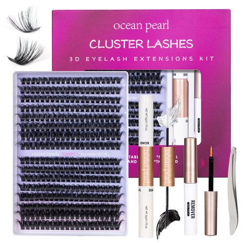 3D Thick Lash Extension Kit 320 Pcs Fluffy Lash Clusters 60D+80D 10-16mm Eyelash Extension Kit Individual Lashes with Bond and Seal Glue Tweezers DIY Eyelash Extensions for Beginners (60D+80D)