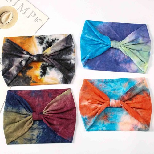 Acenail Boho Headbands Wide Head Bands Knotted Turban Headband Nonslip Elastic Head Band Tie Dye Hairbands Workout Hair Scarfs Yoga Sweatbands Bohemian Head Wraps for Women Girls 4Pcs(#3 Tie Dye)