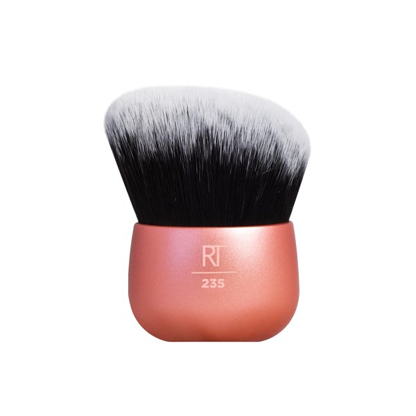 Real Techniques Angled Kabuki Brush, For Body Bronzer or Foundation Application, Handless Makeup Blender, Dense, Synthetic Bristles, Aluminum Handle, Vegan & Cruelty-Free, Orange, 1 Count