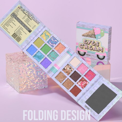 Tintark Eyes Cream Eyeshadow Palette Makeup, Blue Pink Nude Brown Glitter Shimmer Matte Eye Shadow Pallets for Cute Popular Eye Make up, 18 colors Ice Cream Original Design, Talc Free