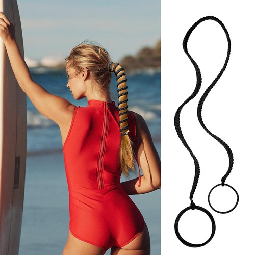 1 Pack 25" Black Sport Elastic Hair Ties No Damage For Thick Hair, Ponytail Holders for Long Curly Thin Fine Hair Braided Hair Ties for Wind Water Hair Hands for Women's Hair Ponytail Wrap Hair Tie