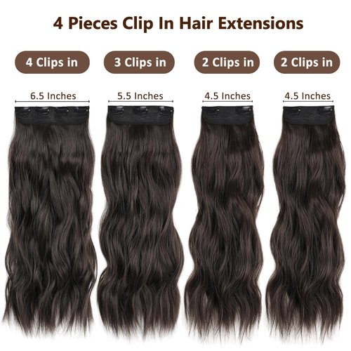 ZRQ Clip in Hair Extensions for Women,Chocolate Brown with Dark Brown 4PCS 20 Inch Hair Extensions Clip Ins Soft Hair Pieces for Women Thick Long Wavy Hair Extensions #5/6