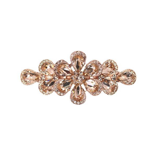 Faship Gorgeous Champagne Rhinestone Crystal Floral Hair Barrette Clip