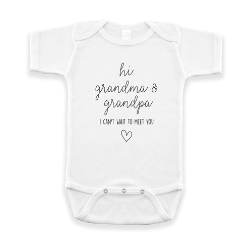 Hi Grandma & Grandpa I Can't Wait To Meet You Pregnancy Announcement Infant Bodysuit - Surprise Gift For Grandparents (White)