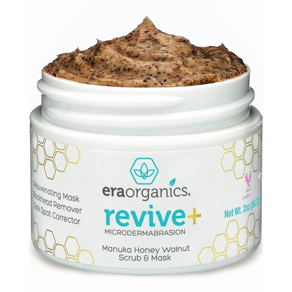 Era Organics Microdermabrasion Facial Scrub & Face Exfoliator - Spa Quality Exfoliating Mask with Manuka Honey Walnut Moisturizing Exfoliant for Dry Skin, Blackheads Wrinkles (2 oz)